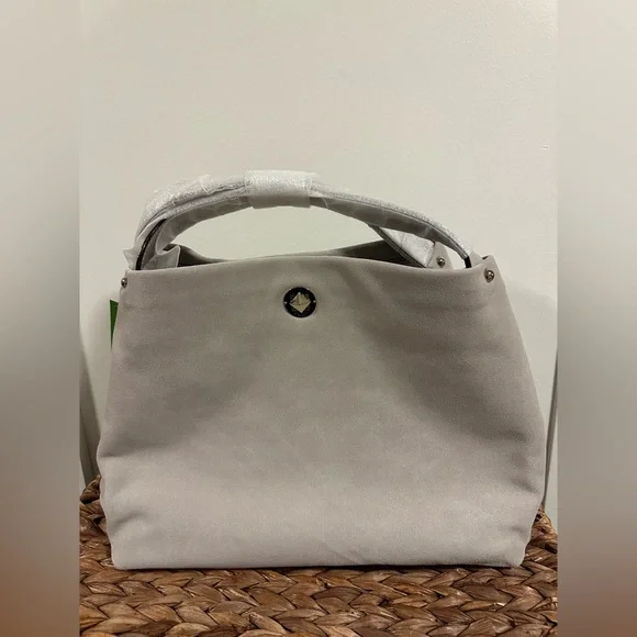 NWT Kate Spade Stardust Suede Willa satchel hobo bag. Light grey suede. - Picture 4 of 9